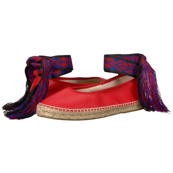 SALE FREE PEOPLE MAYA WRAP RED LEATHER ESPADRILLE. RIBBON TIES - Picture 6 of 8